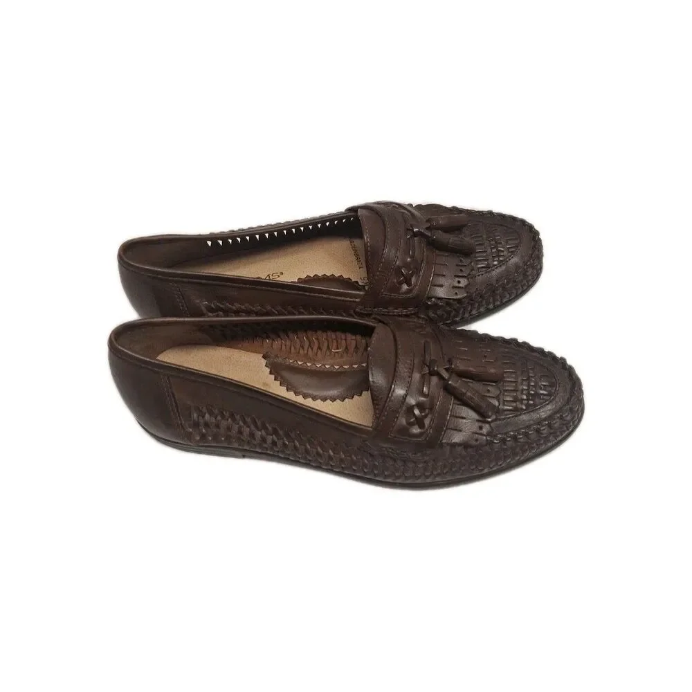 STACY ADAMS 25349 BROWN TASSELED WOVEN LEATHER SLIP ON MENS Size 9 SHOES